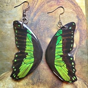 Resin Green Butterfly Earrings